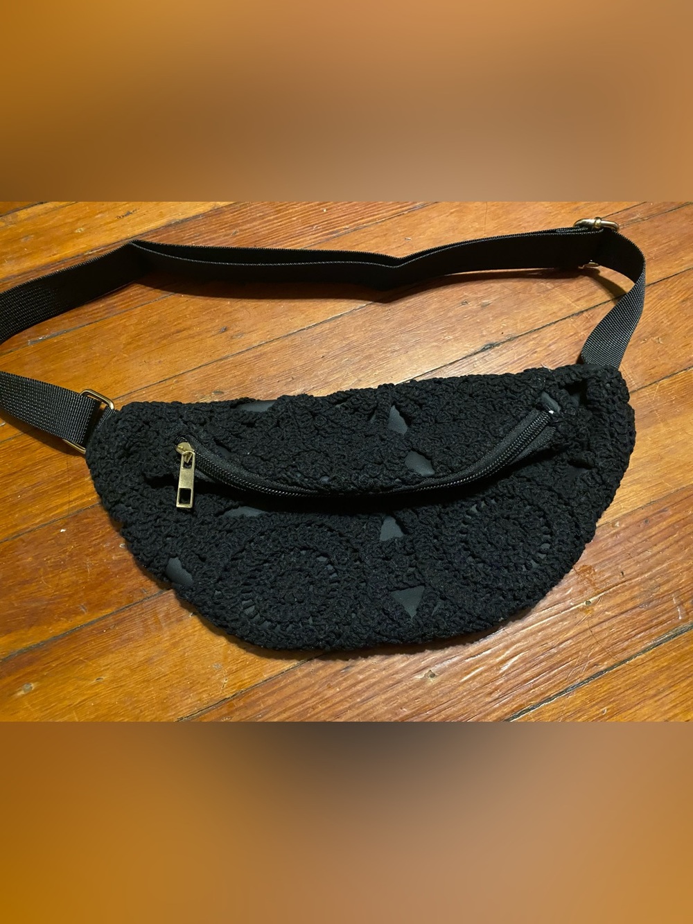 Black Crochet Waist Bag Fanny Pack granny square